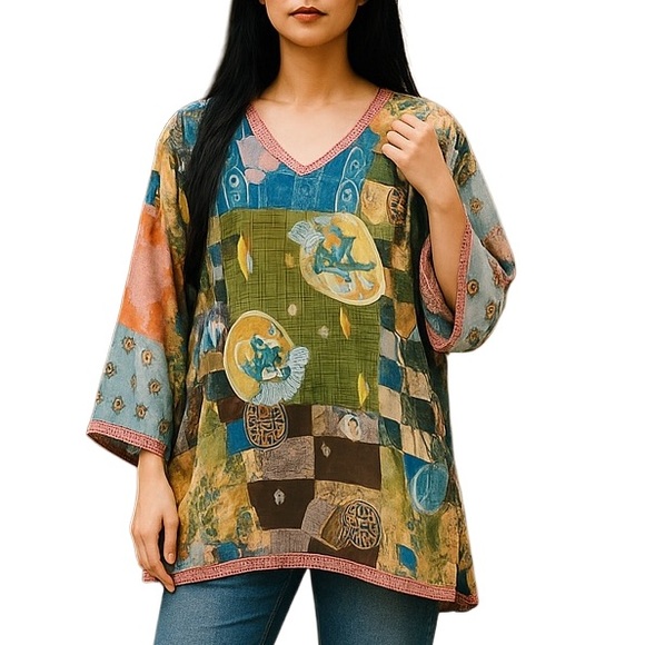 Johnny Was Samantha Floral Asian Print Flair top NWT (extremely oversized) - Picture 1 of 14